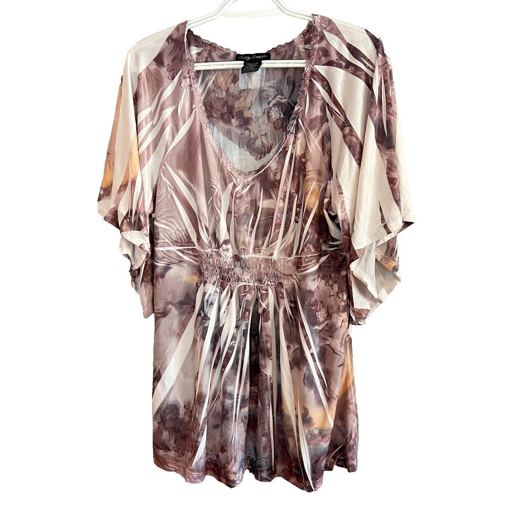 Simply Irresistible Purple Gray Gold Cream Floral Shirt Women's Size PXL